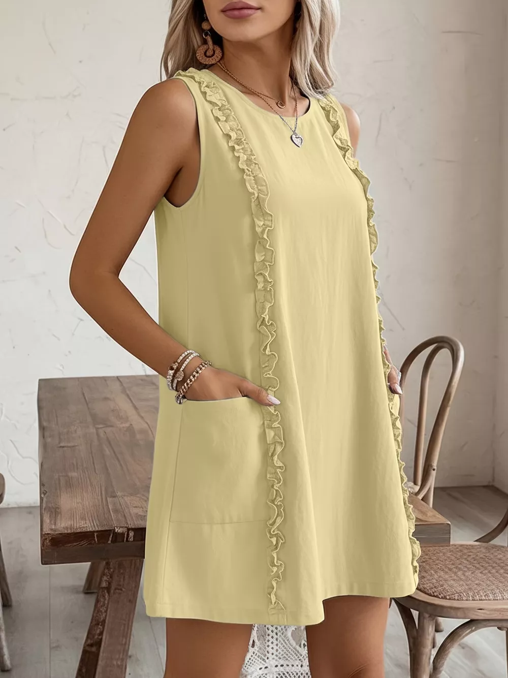 Frill Sleeveless Round Neck Dress, image 9