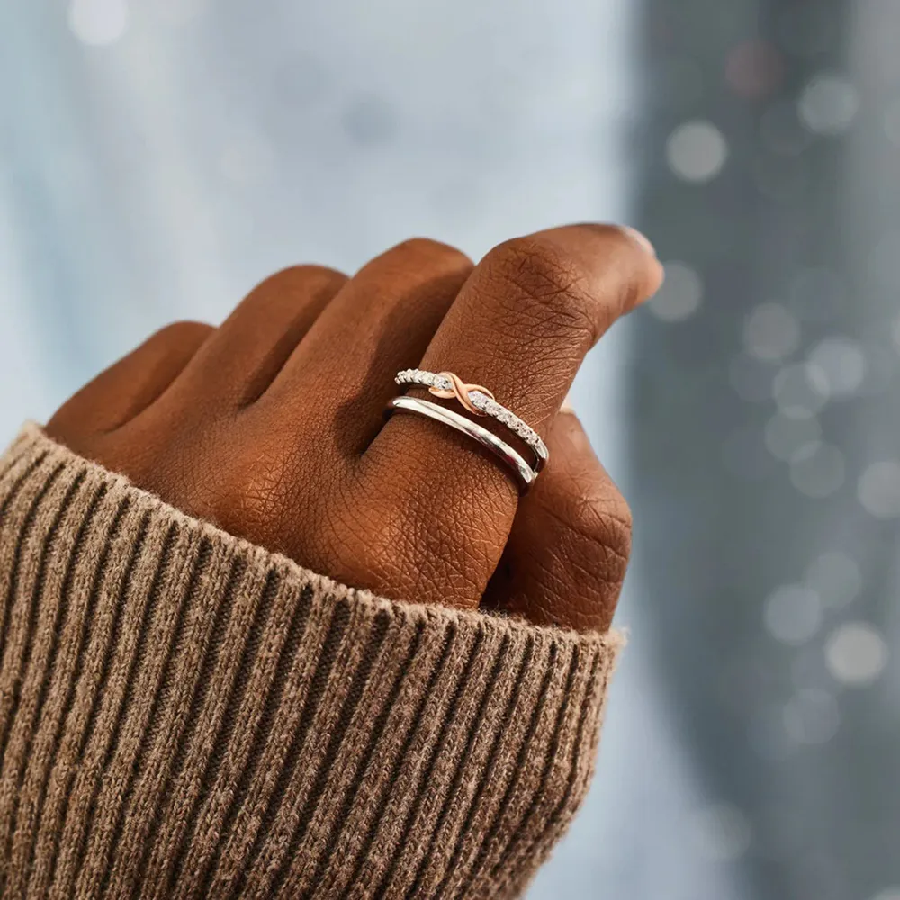 Double-Layered Zircon 925 Sterling Silver Ring, image 5