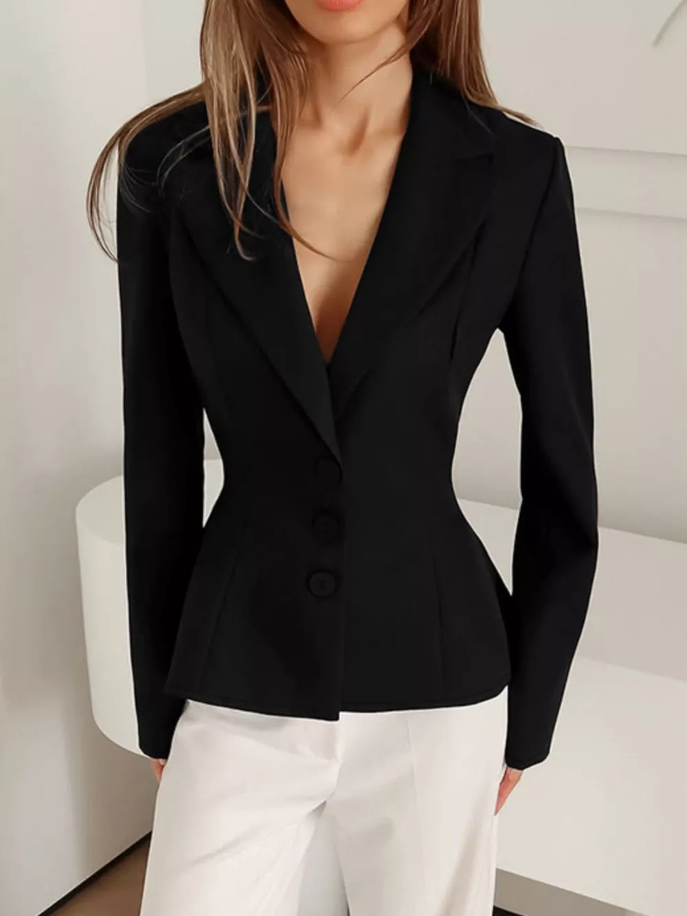 Lapel Collar Button Up Blazer, image 3