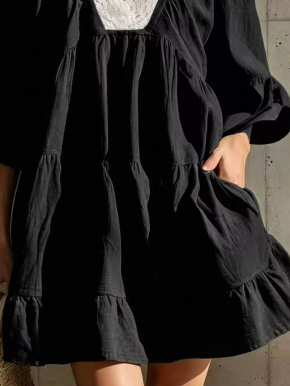 Full Size Lace Trim Puff Sleeve Mini Dress Plus Size, image 9
