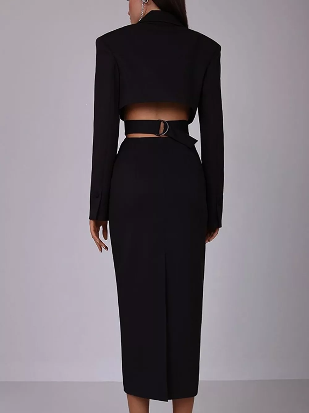 Button-Down Blazer Dress with Cut-out Waist, image 5