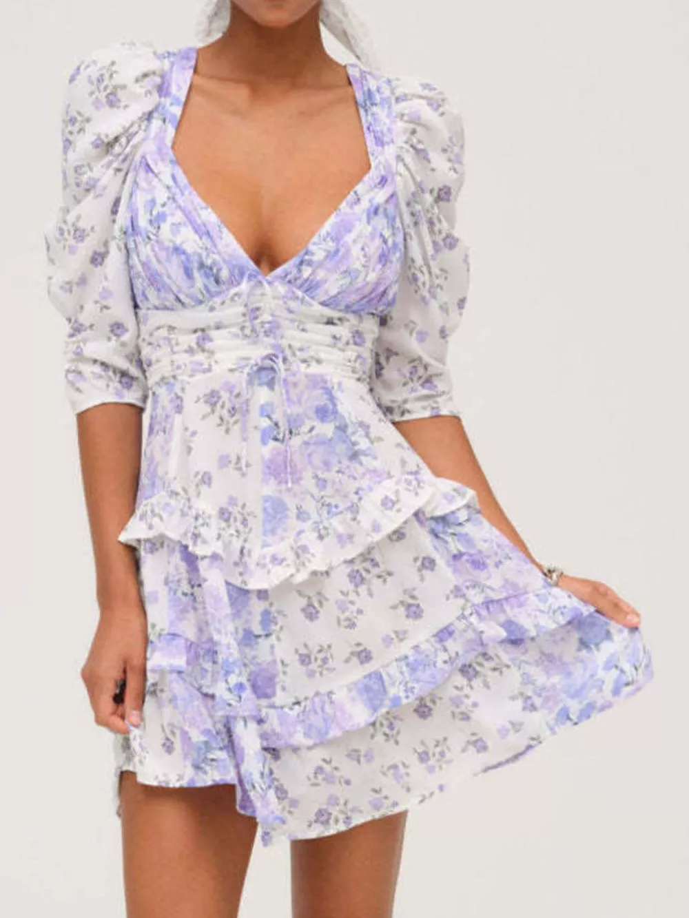 Ruffled Floral Print Half Sleeve Dress, image 18