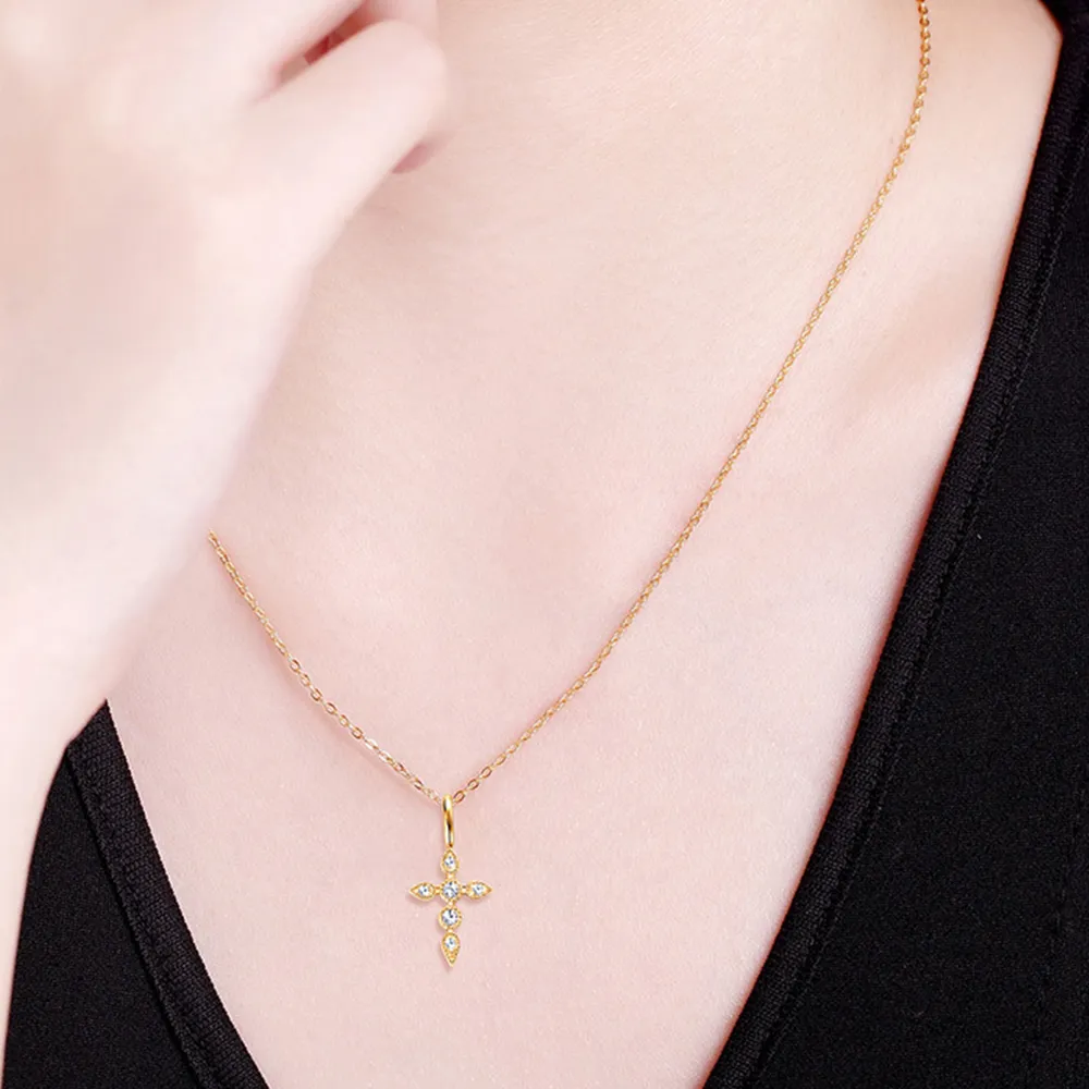 925 Sterling Silver Moissanite Cross Pendant Necklace, image 5