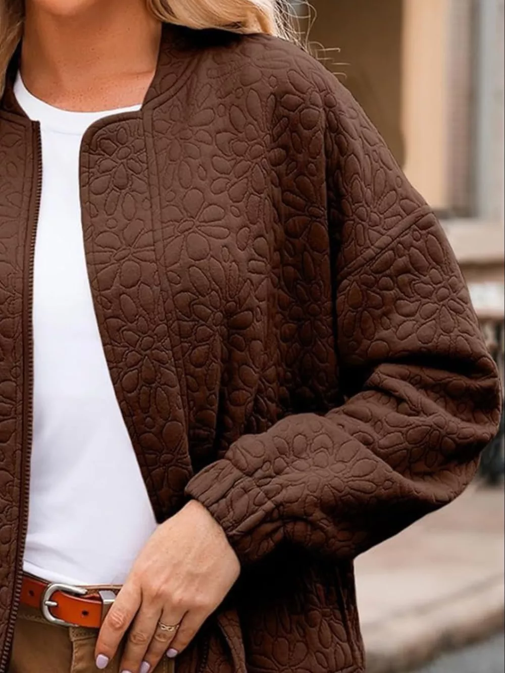 Full Size Floral Quilted Zip Up Jacket Plus Size, image 8