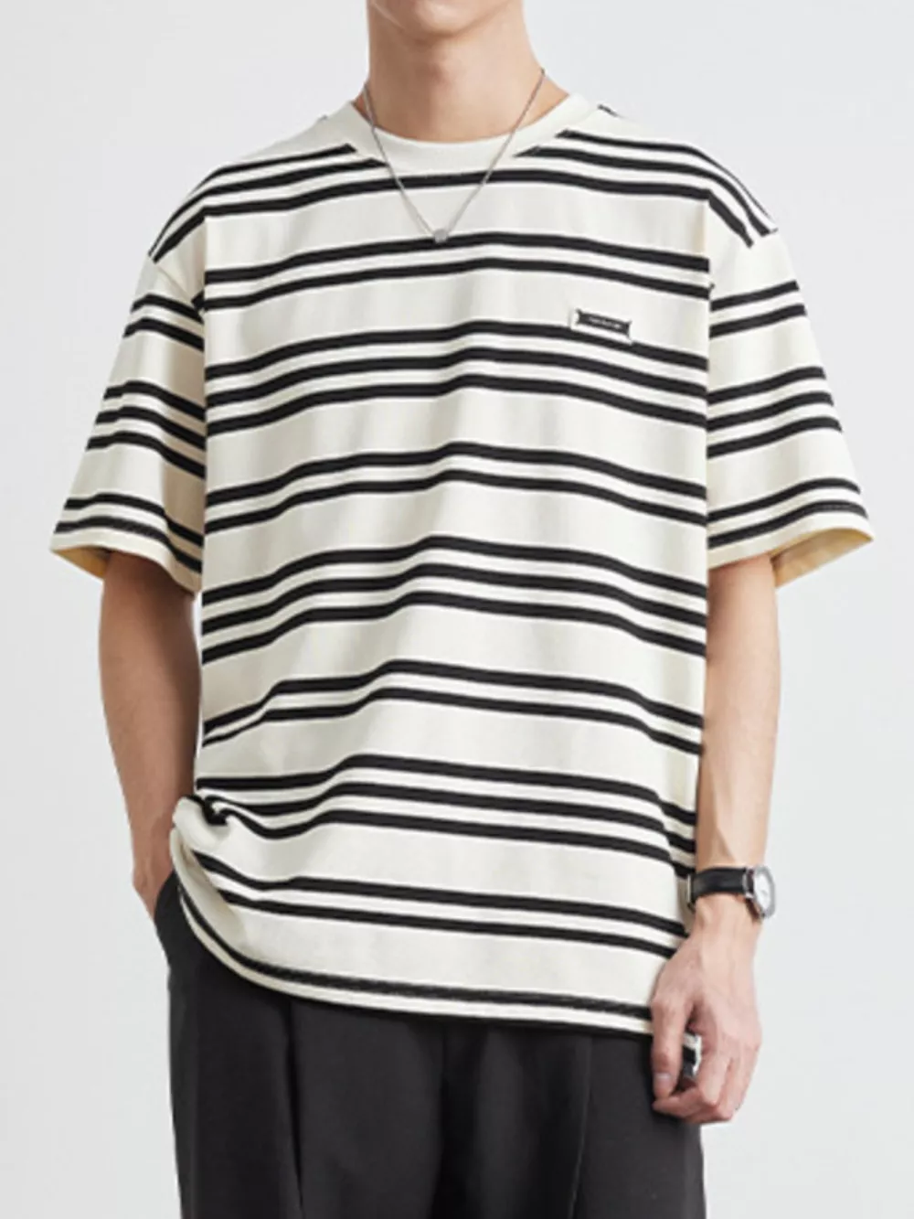 Men's Plus Size Striped Casual Round Neck T-Shirt, image 4