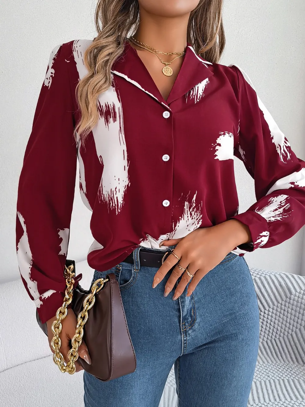 Printed Collared Neck Button Up Shirt, image 11