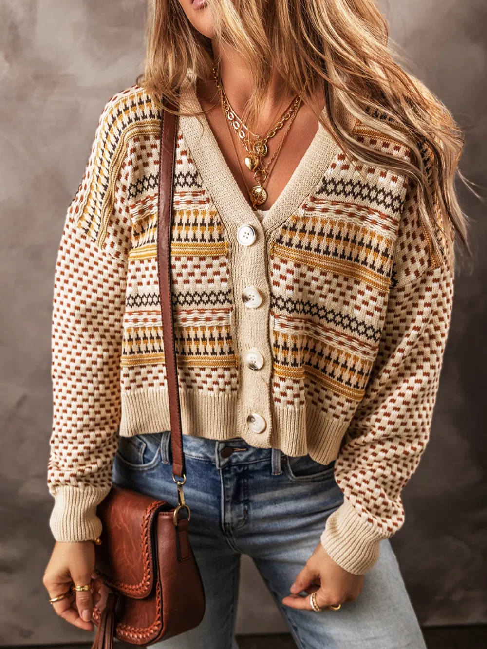 Vintage Patterned Button-Down Cardigan, image 7
