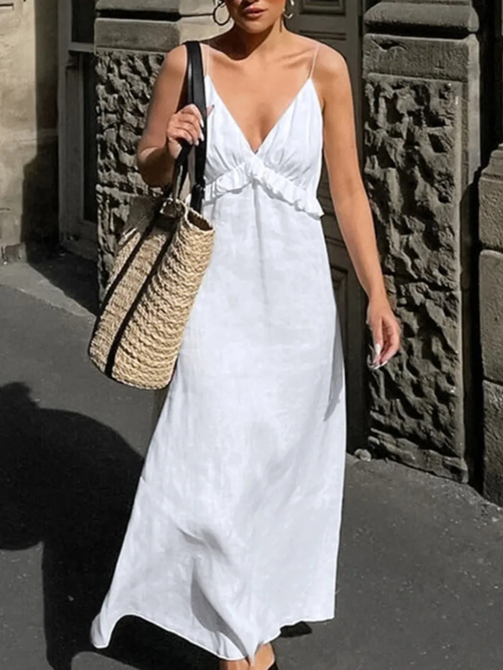 Ruffled V-Neck Maxi Dress, image 5