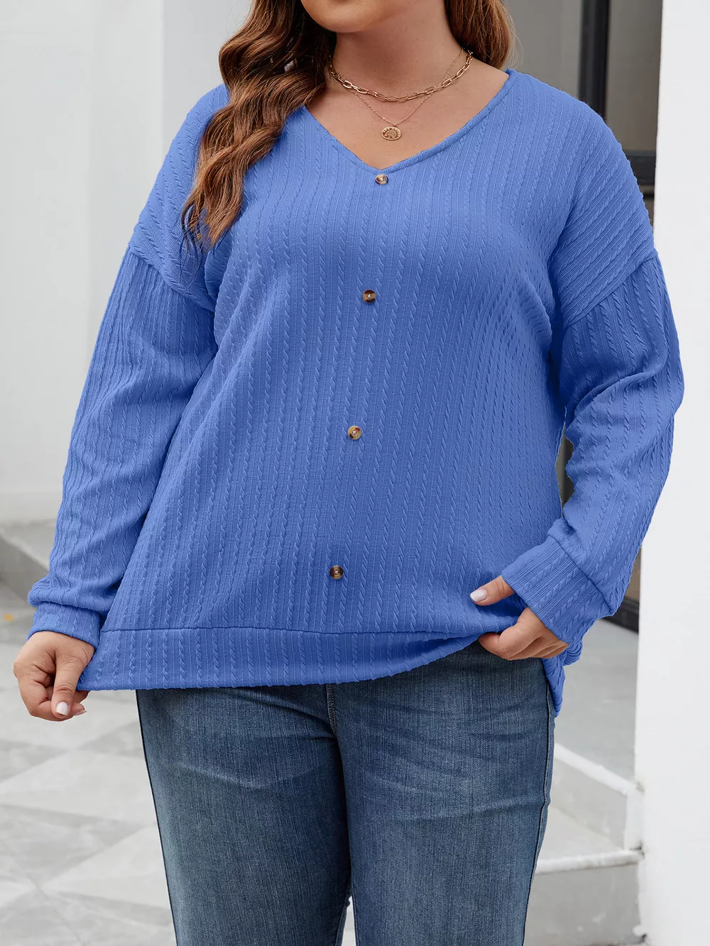Plus Size V-Neck Dropped Shoulder Blouse, image 3
