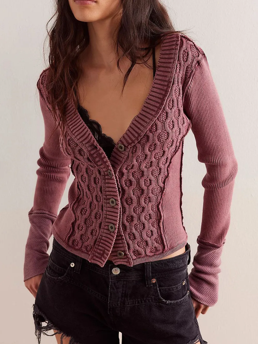 V-Neck Button Up Cropped Cardigan, image 6