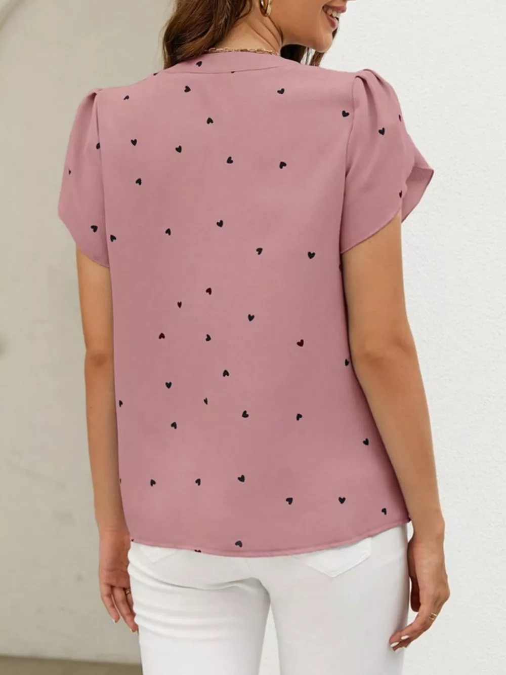 Heart Print Petal Sleeve Blouse, image 18