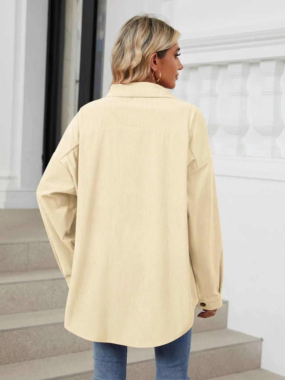 Collared Neck Long Sleeve Dropped Shoulder Shirt, image 18