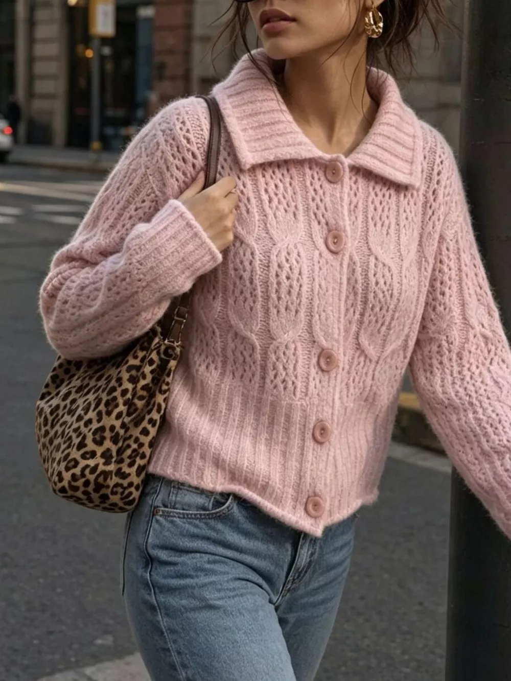 Cable-Knit Button Up Cardigan, image 3