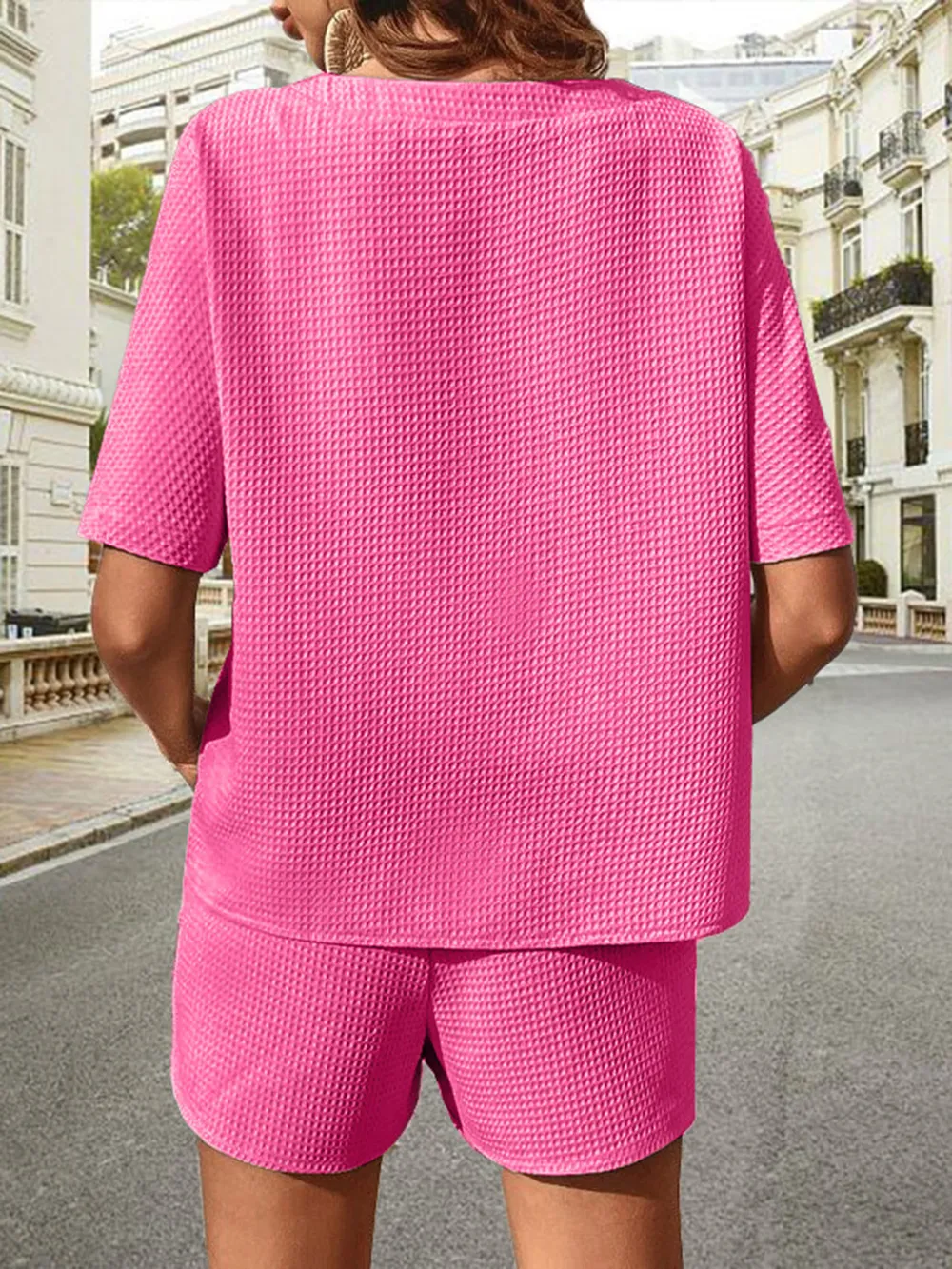 Waffle-Knit Half Sleeve Top and Shorts Set, image 22