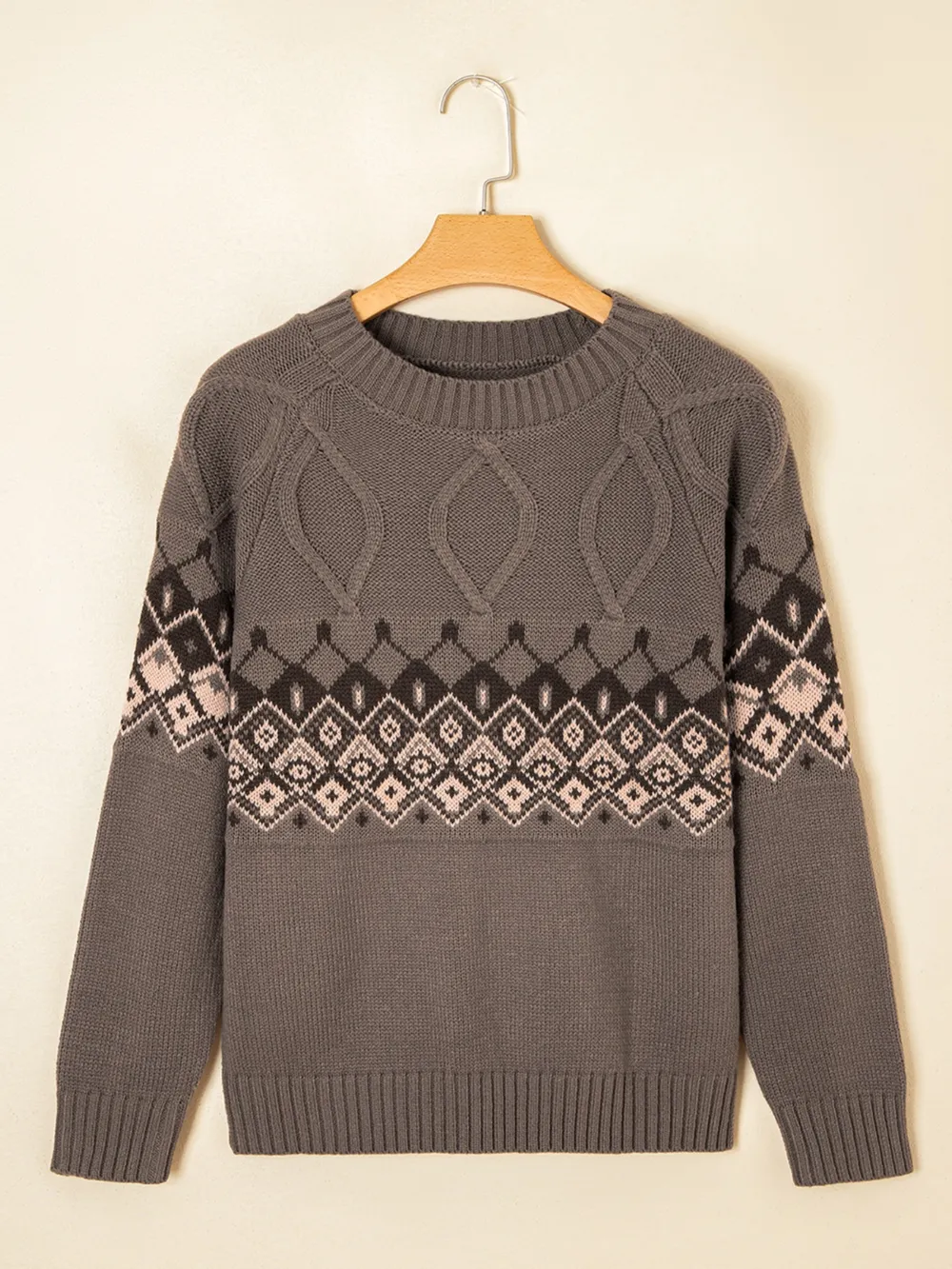 Geometric Round Neck Long Sleeve Sweater, image 10