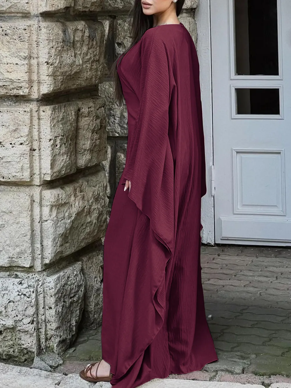Round Neck Maxi Dress with Flowing Cape Sleeves, image 12