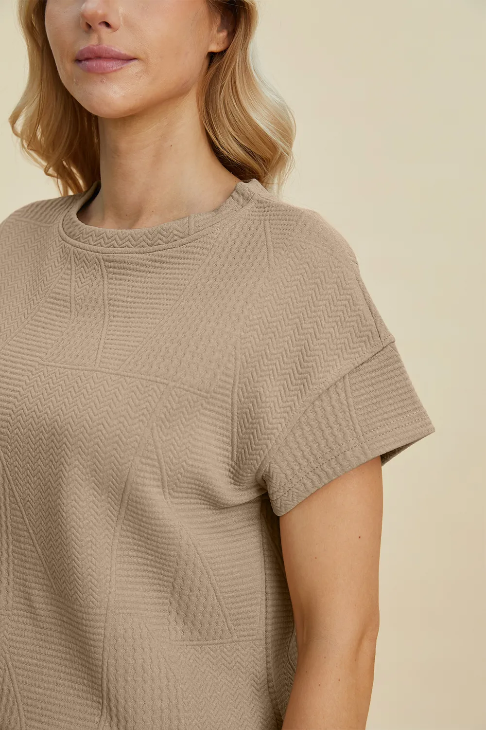 Full Size Texture Short Sleeve Top and Shorts Set, image 24