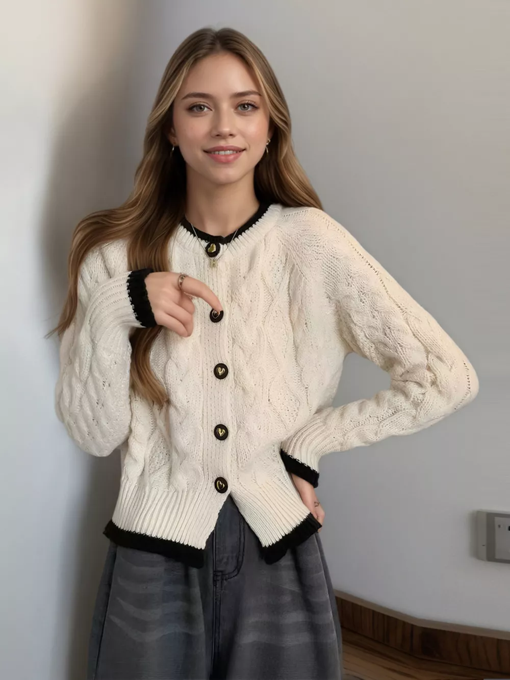 Cable Knit Button Up Cardigan, image 6
