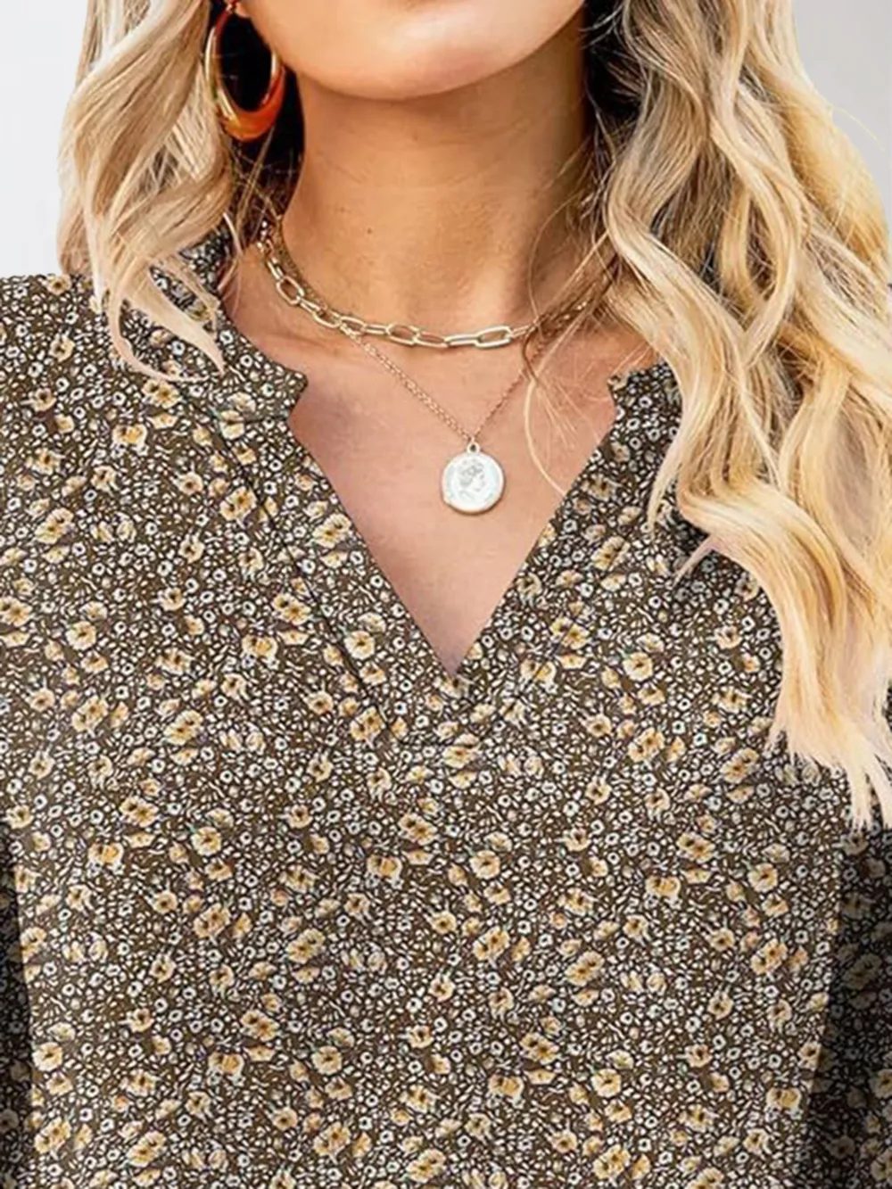 Printed Notched Half Sleeve Blouse, image 18
