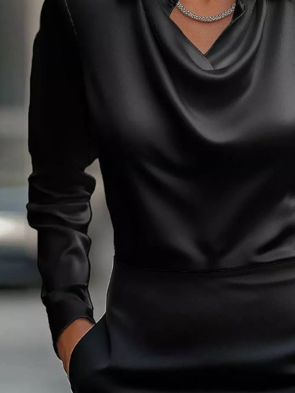 Full Size Satin Cowl Neck Long Sleeve Blouse Plus Size, image 18