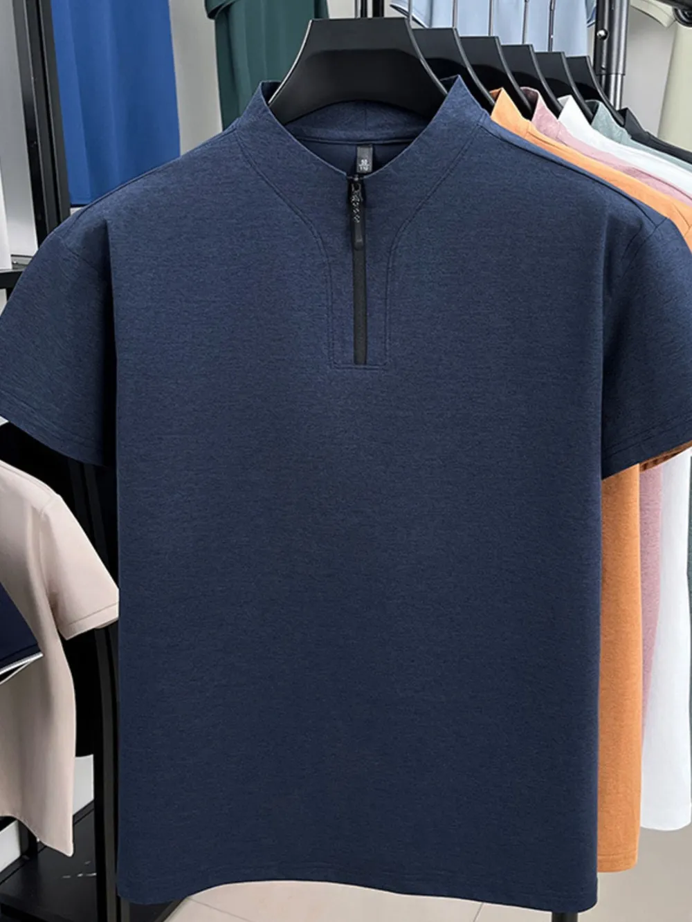Men's Plus Size Quarter Zip Short Sleeve Top, image 11