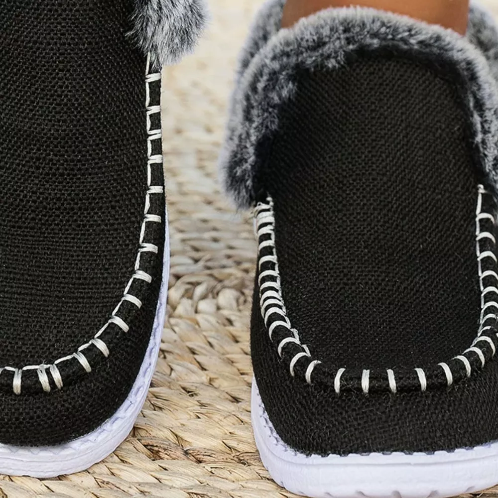 Faux Fur Lined Round Toe Shoes, image 4