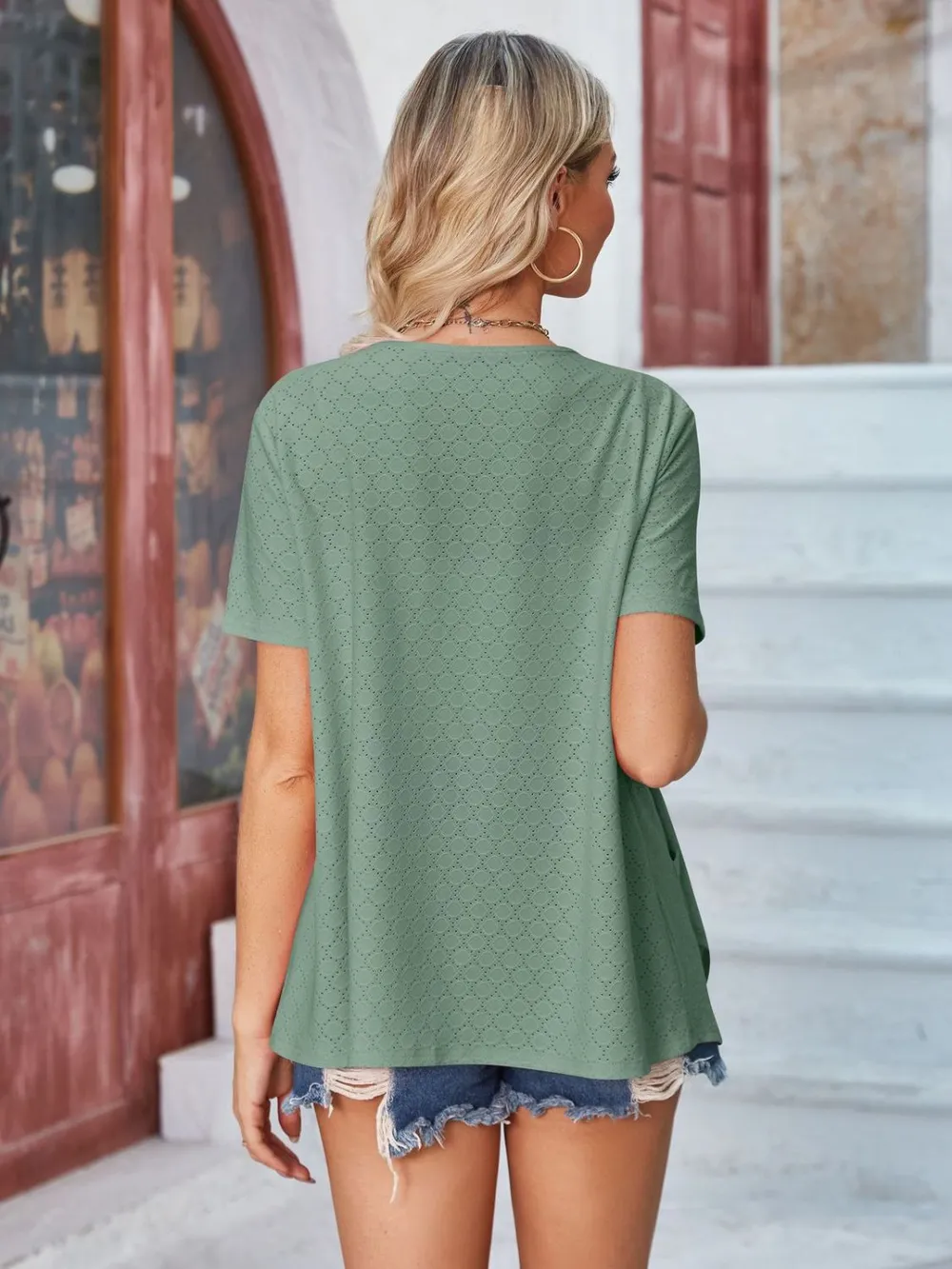 Eyelet Open Front Short Sleeve Cover Up, image 25