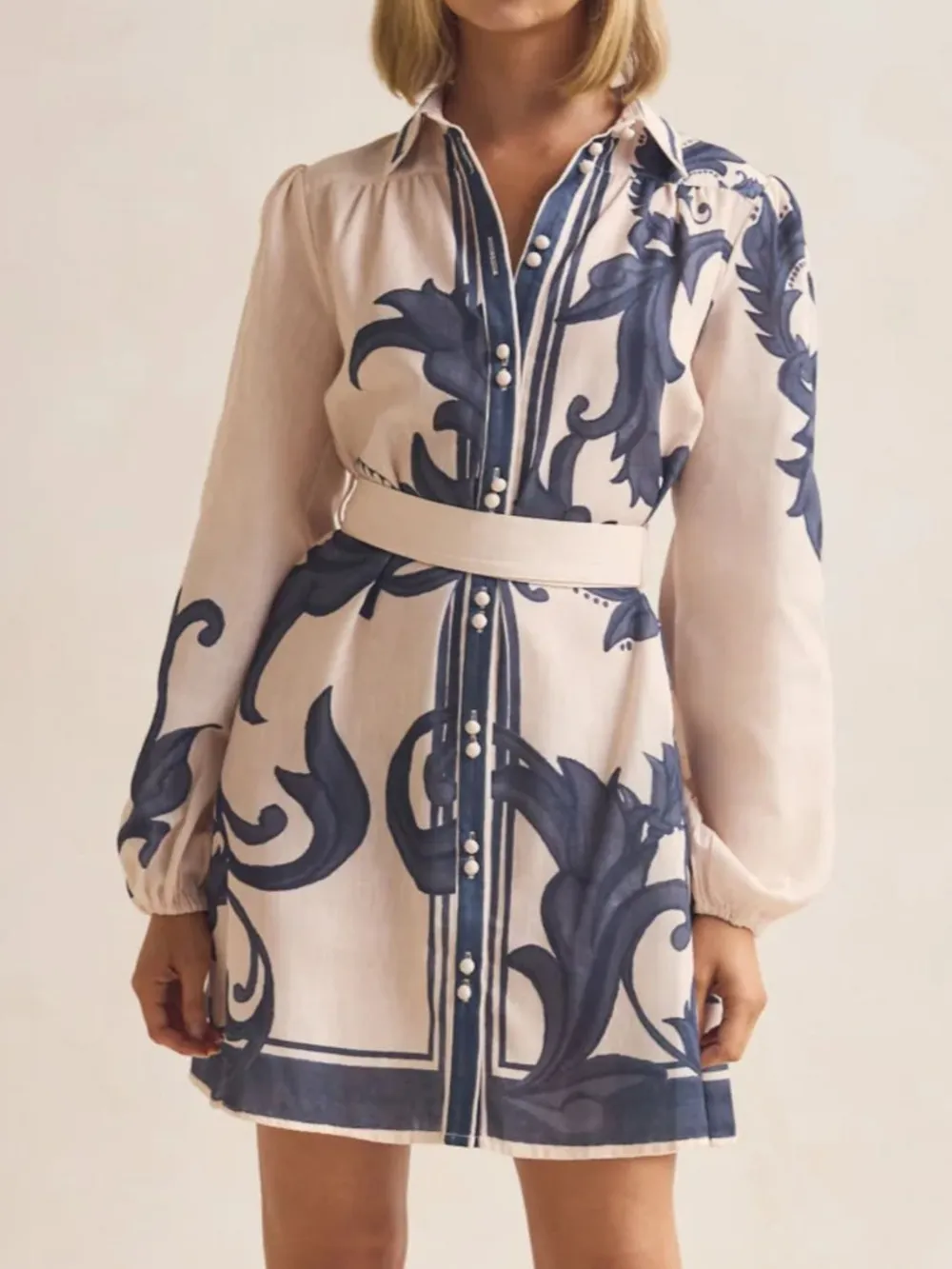 Printed Long Sleeve Shirt Dress, image 14