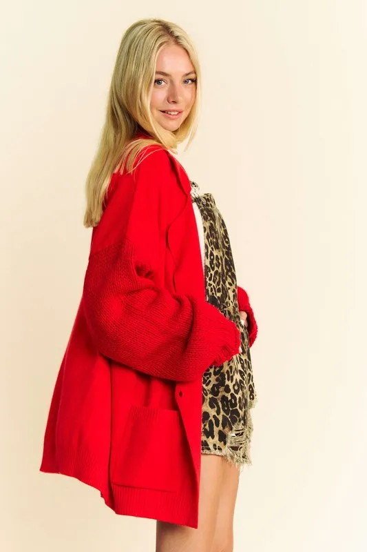 Button Up Dropped Shoulder Cardigan with Pockets, image 3