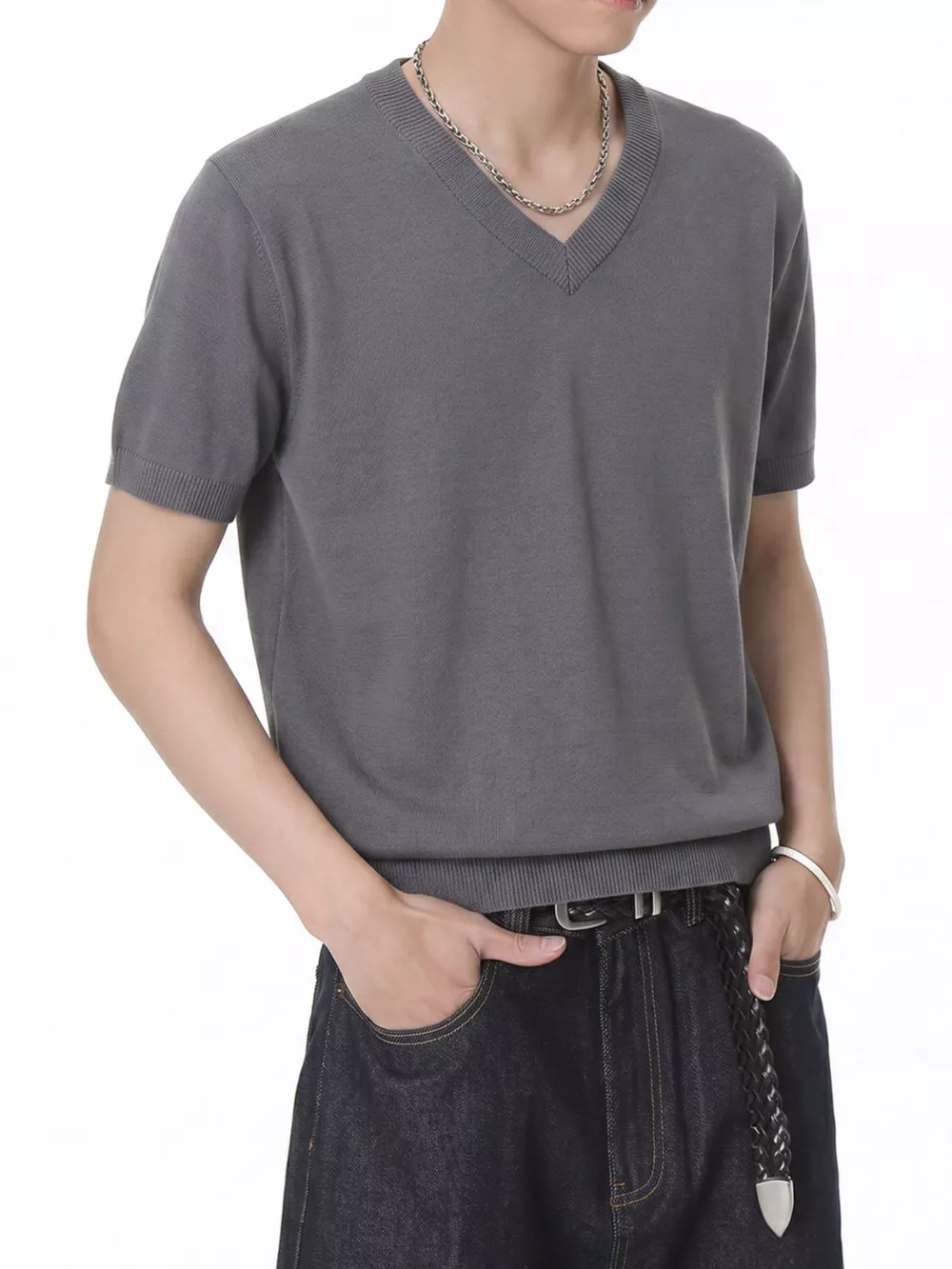 Men's V-Neck Short-Sleeve Knit T-Shirt, image 5