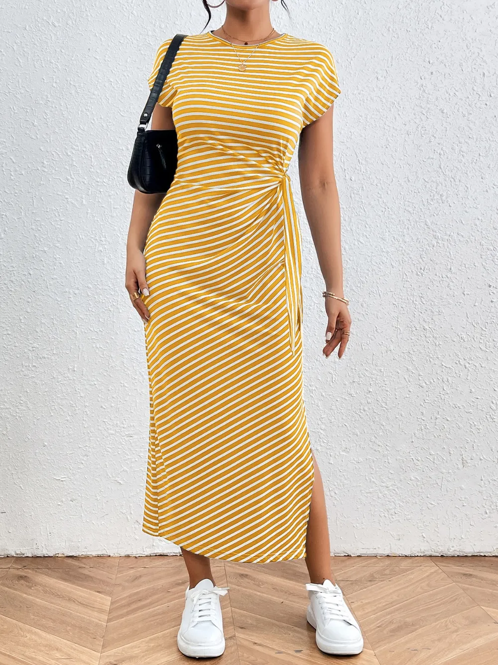 Tied Striped Round Neck Short Sleeve Tee Dress, image 15