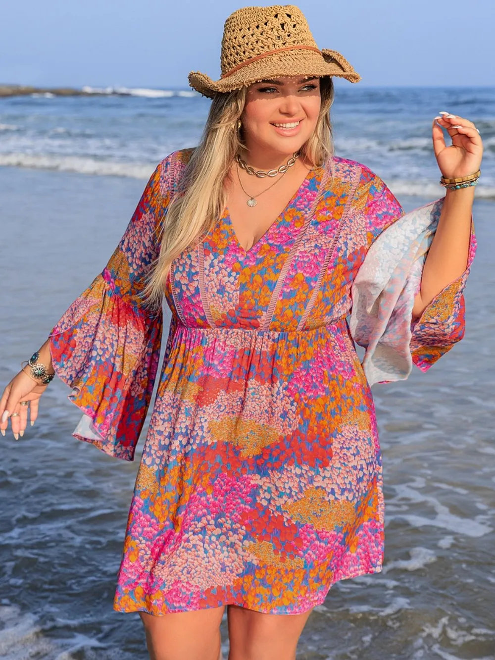 Plus Size Ruched Printed Long Sleeve Dress, image 5