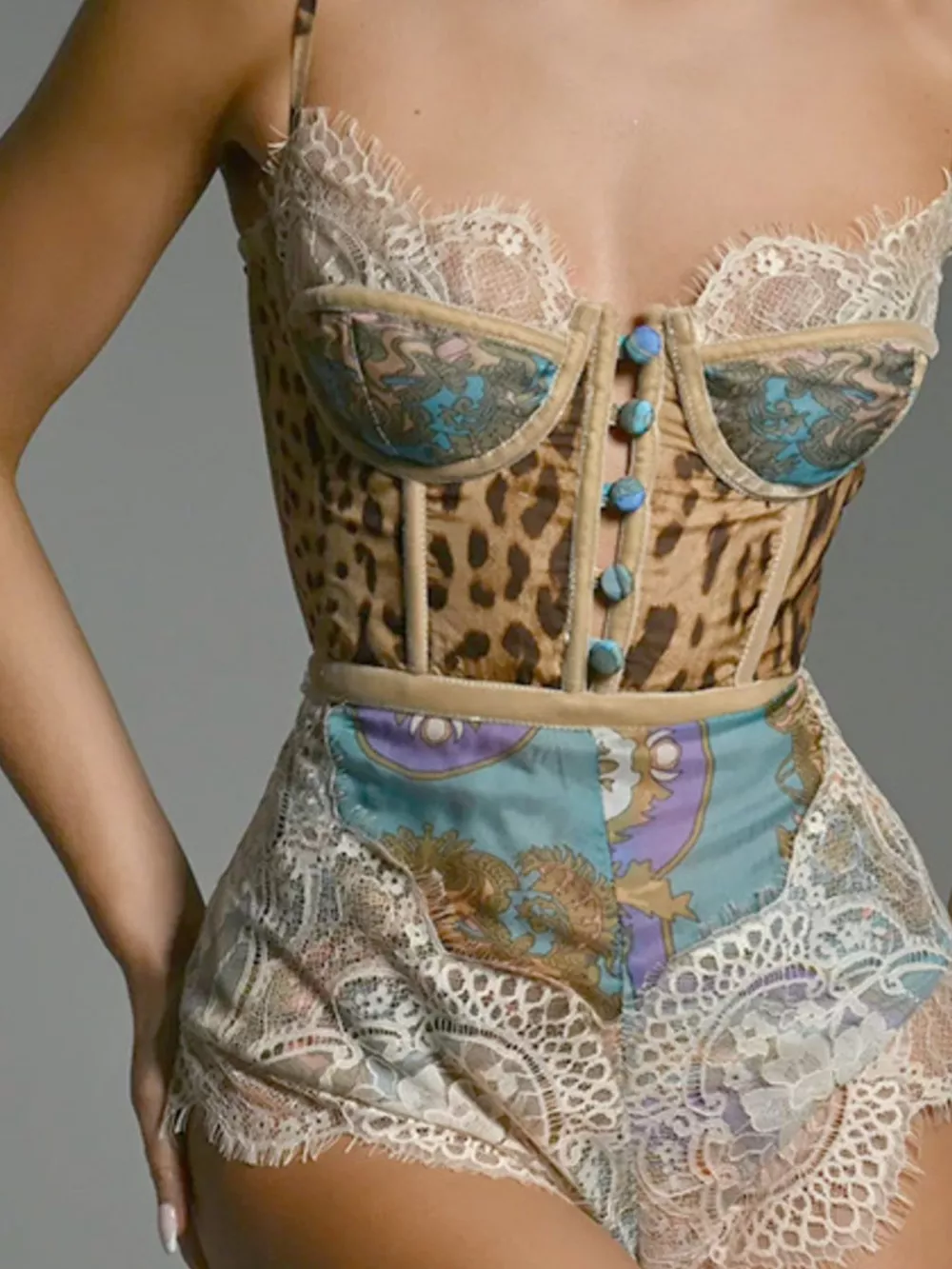 Leopard Print Lace Trim Romper, image 2