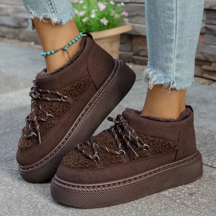 Cozy Plush Lined Lace-Up Platform Winter Boots, image 5