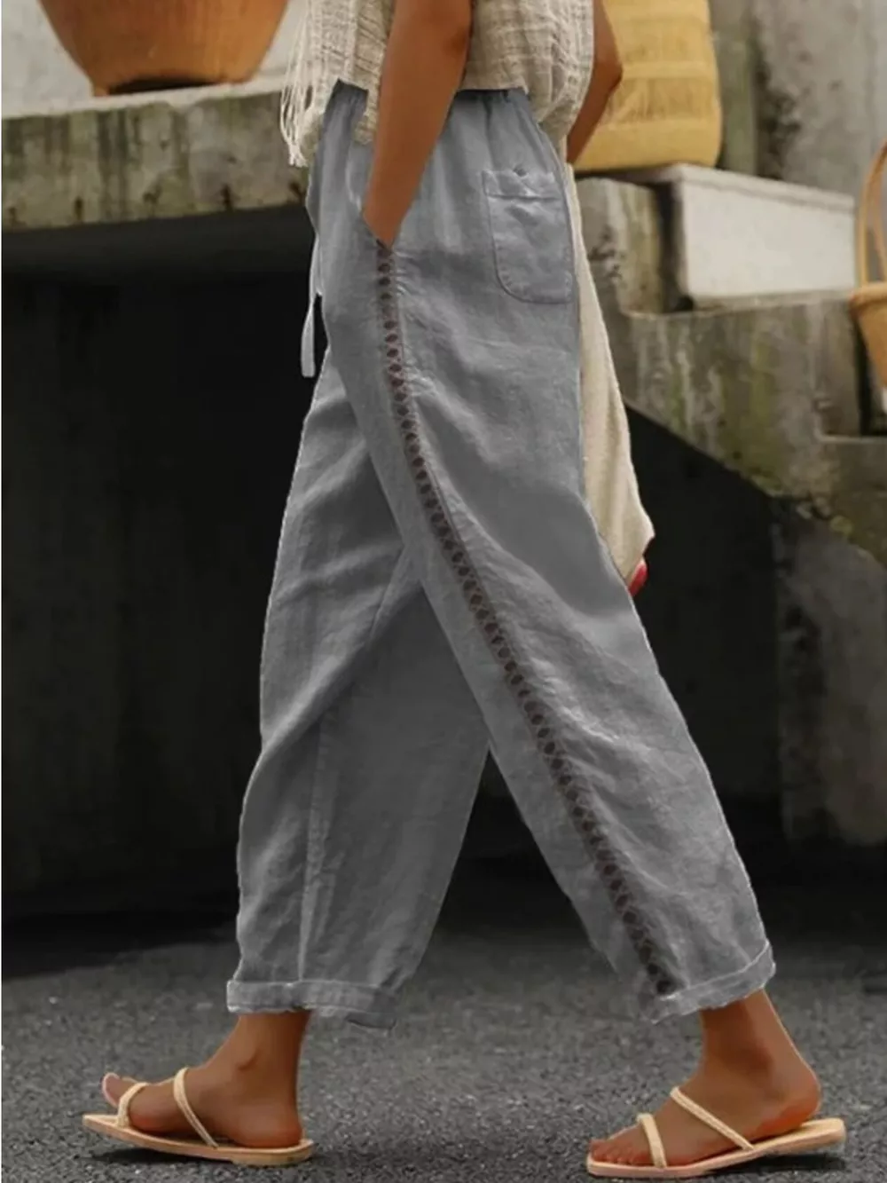 Hollow Out Trim Cropped Pants, image 7