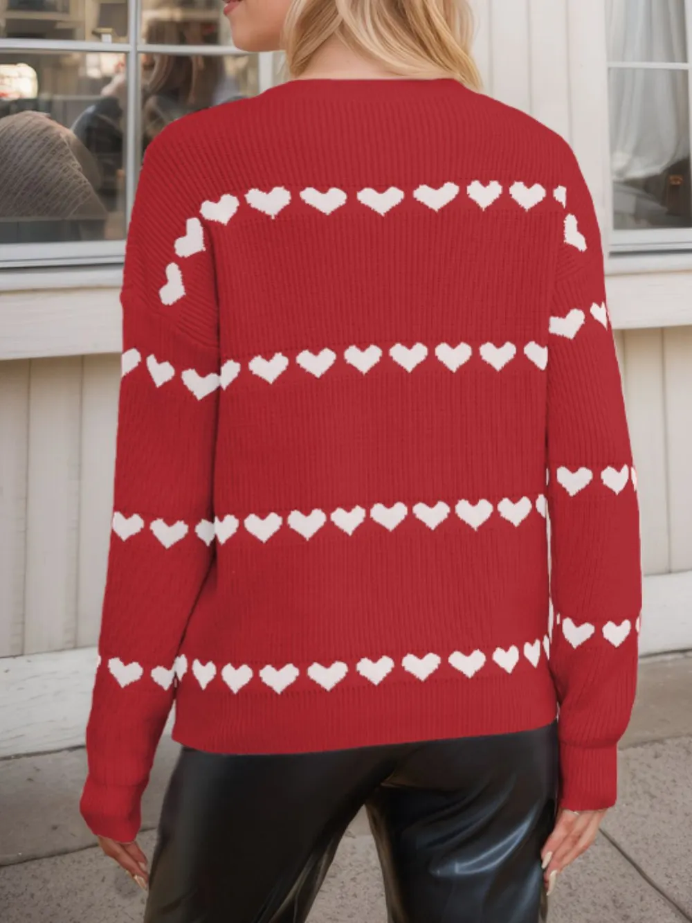 Heart Round Neck Long Sleeve Sweater, image 14