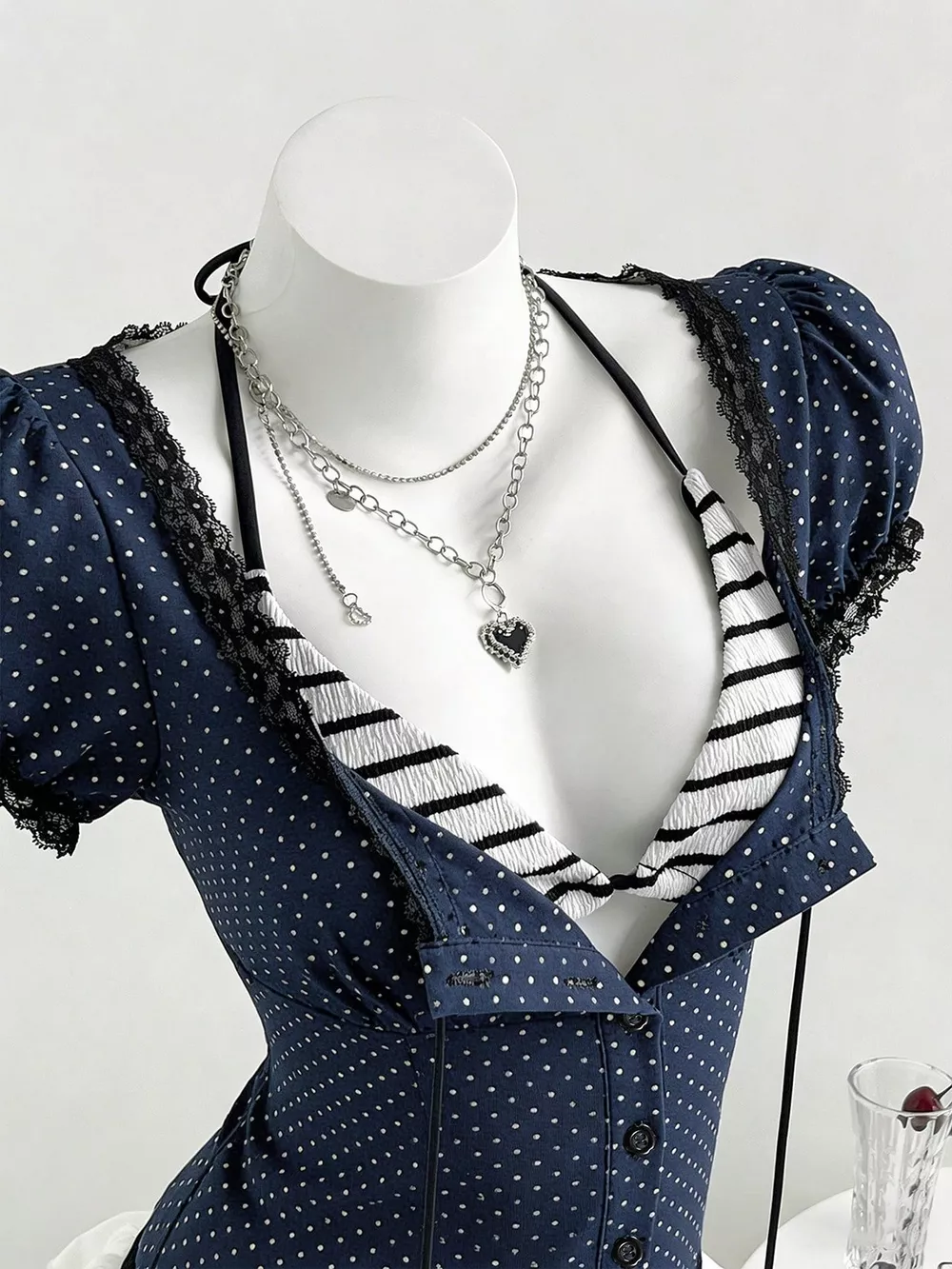 Polka Dot Lace Trim Puff Sleeve Top, image 11