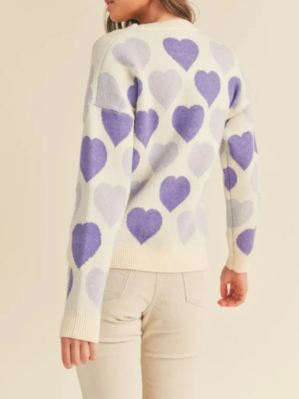 Heart Ribbed Hem Long Sleeve Sweater, image 12