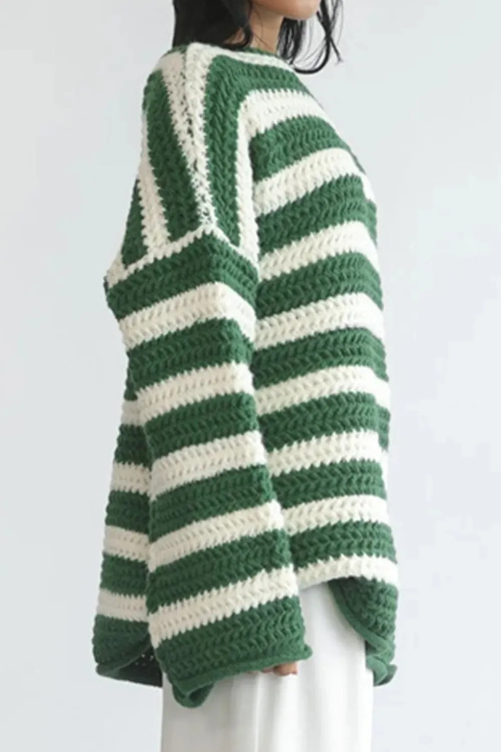 Striped Round Neck Dropped Shoulder Sweater, image 5