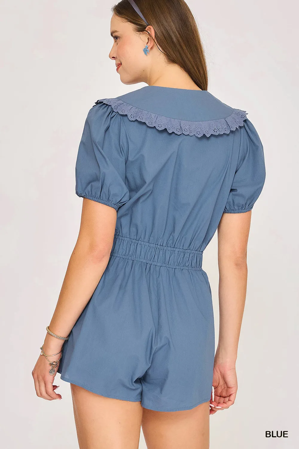 Collared Short Sleeve Button Down Romper, image 3