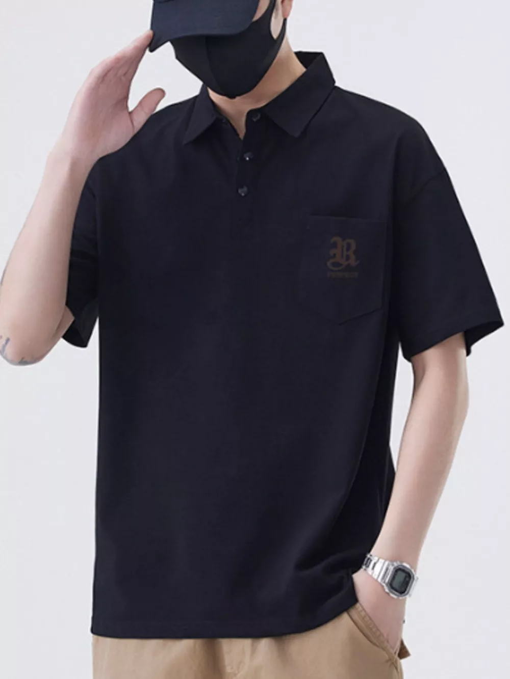 Men's Plus Size Button Detail Short Sleeve Polo, image 2