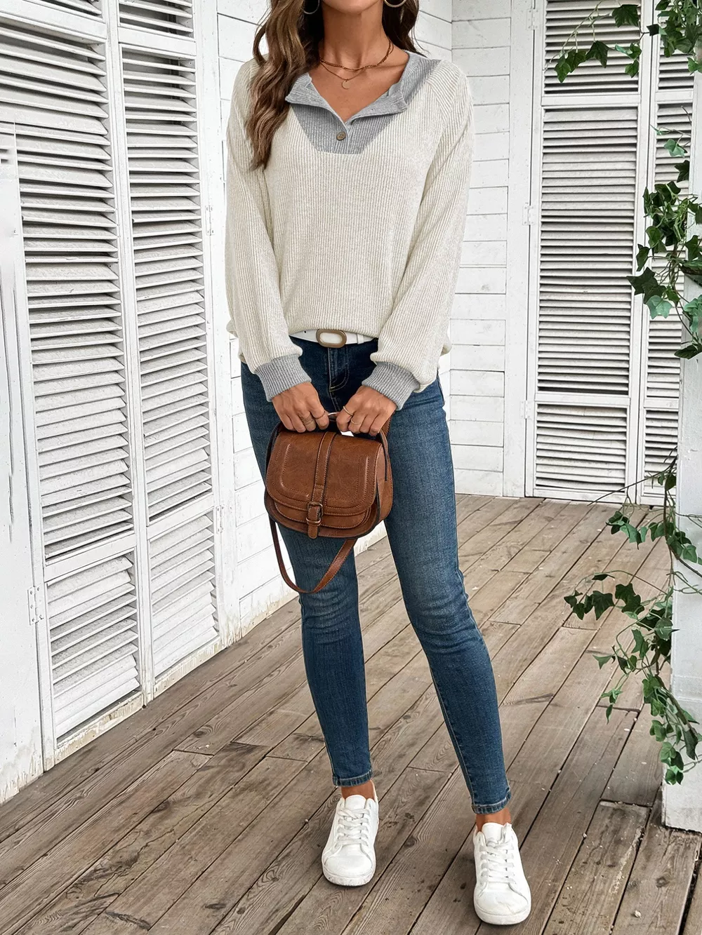 Ribbed Knit Two-Tone Top, image 15