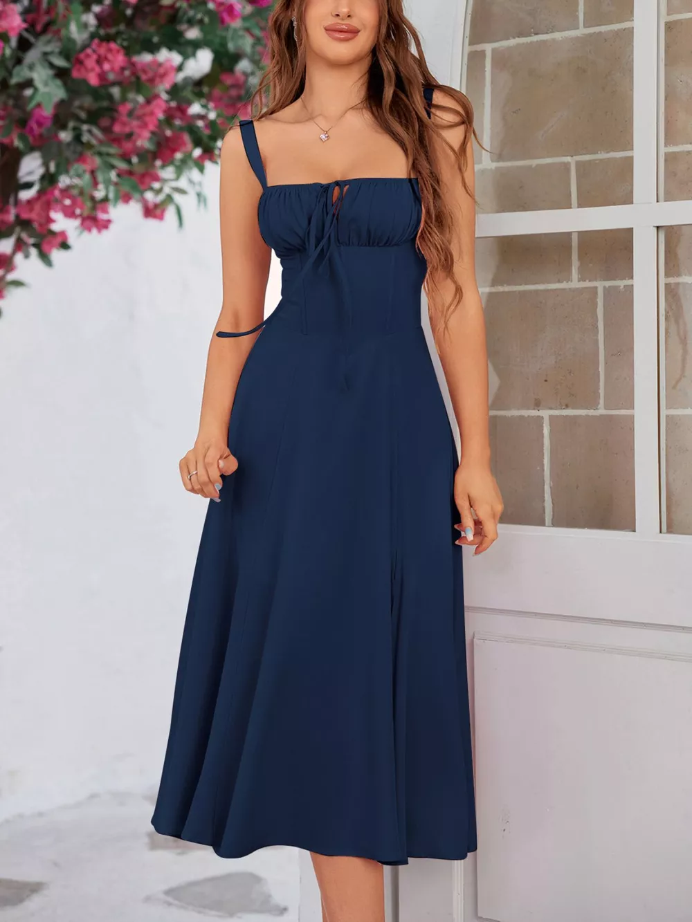 Tie-Front A-Line Midi Dress, image 2