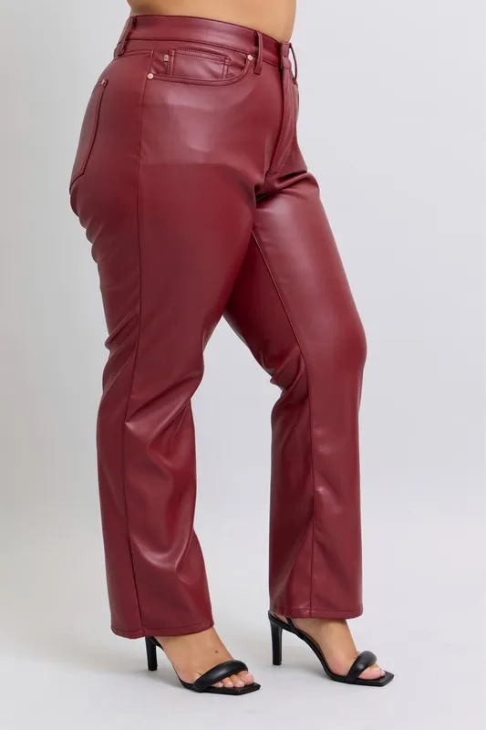 Full Size High Waist Tummy Control Faux Leather Straight Pants Plus Size, image 3