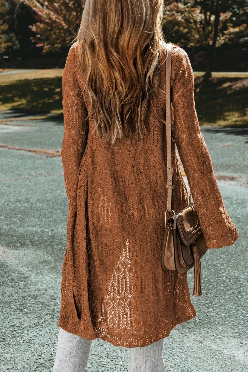 Openwork Open Front Long Sleeve Cardigan, image 10