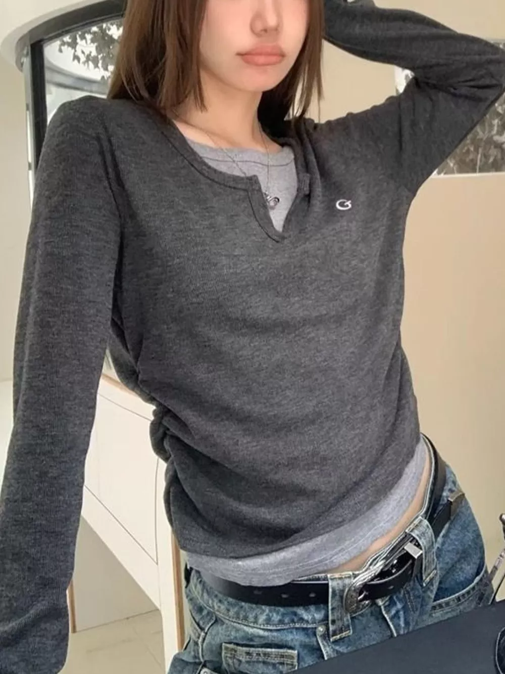 Layered Look Long Sleeve T-Shirt, image 3