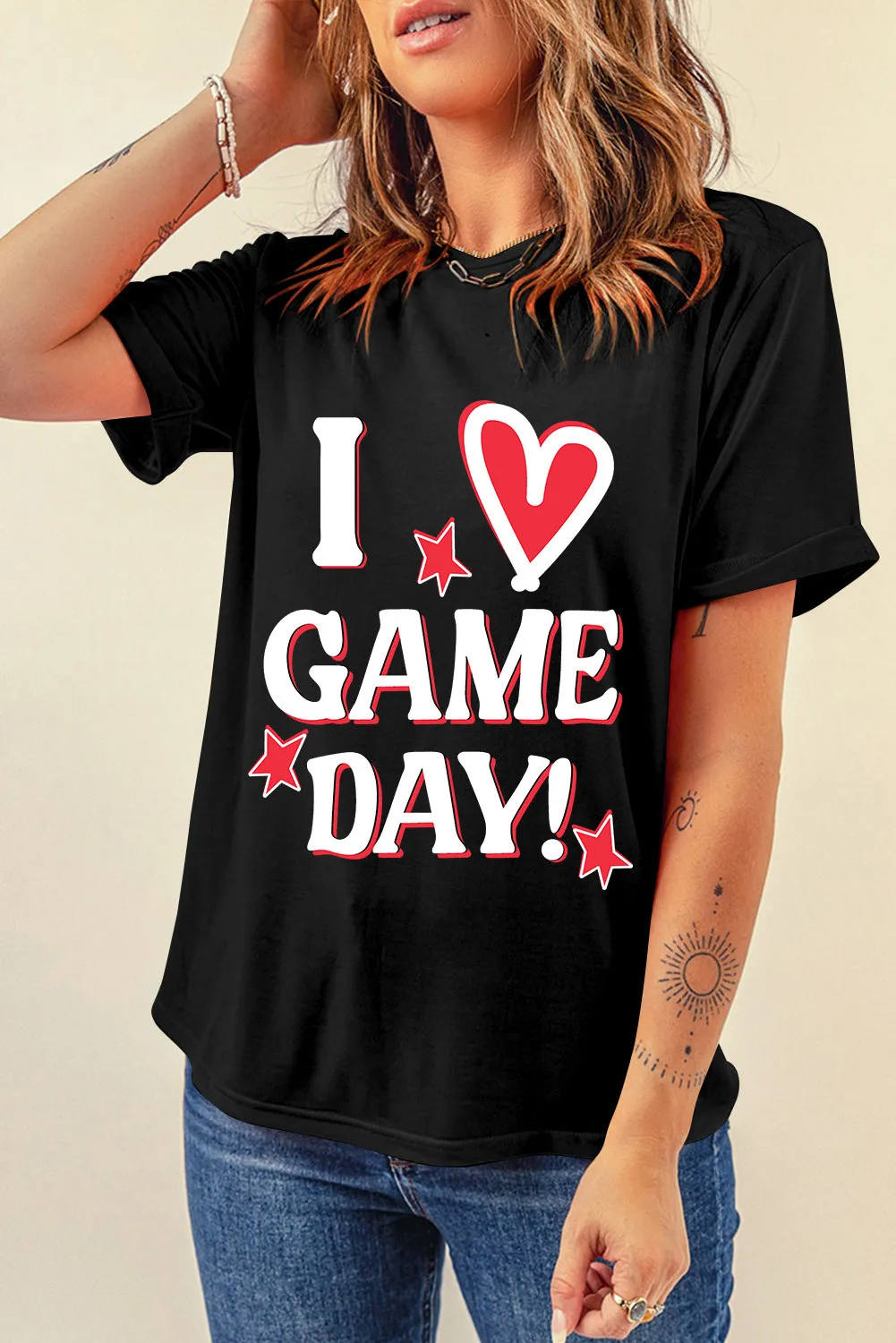 Letter Graphic Round Neck Short Sleeve T-Shirt, image 2