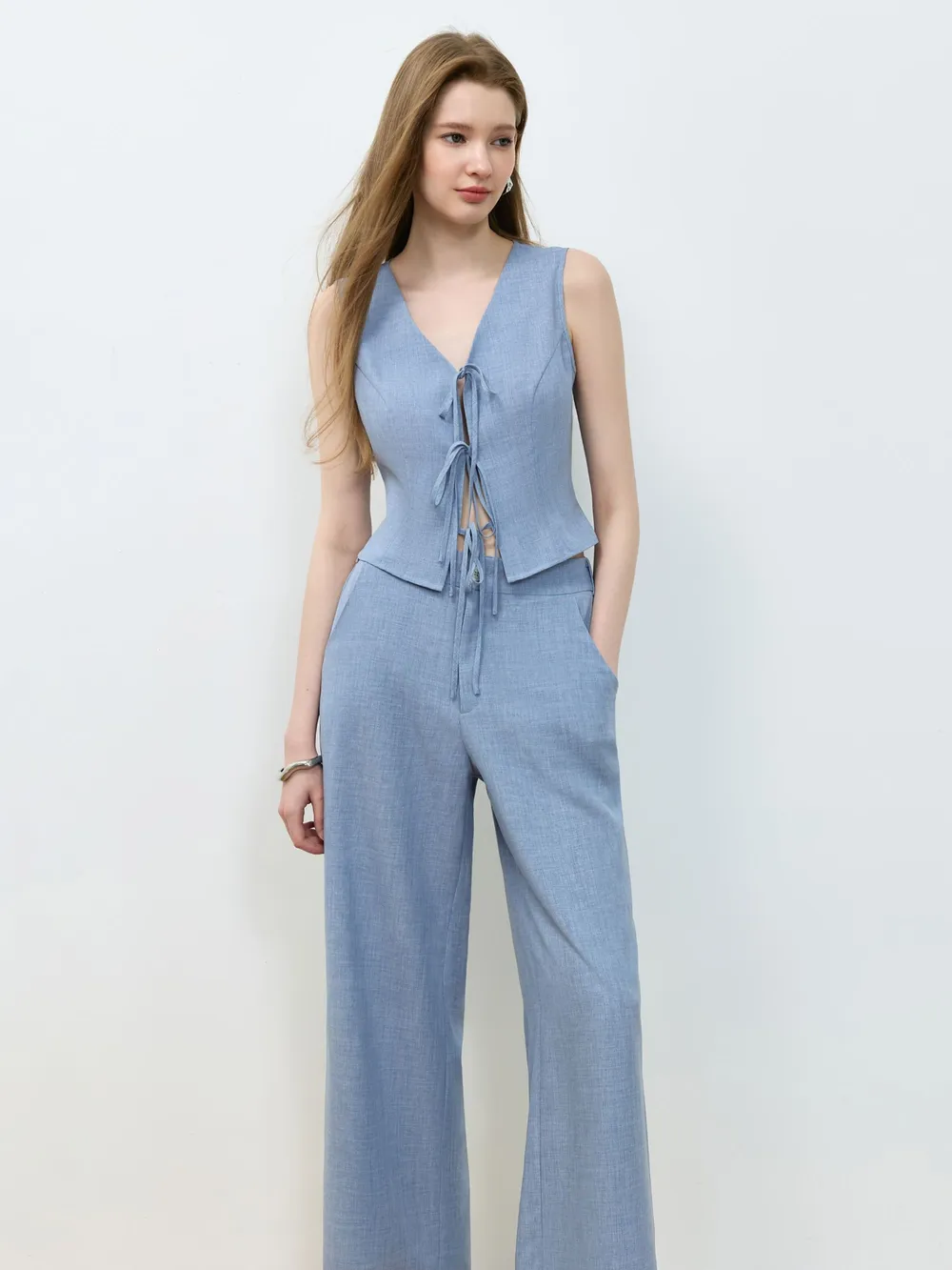 Tie Front Vest and Wide Leg Pants Set, image 13