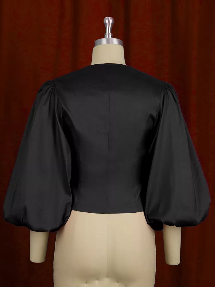 Full Size Double-Breasted Puff Sleeve Blouse Plus Size, image 16