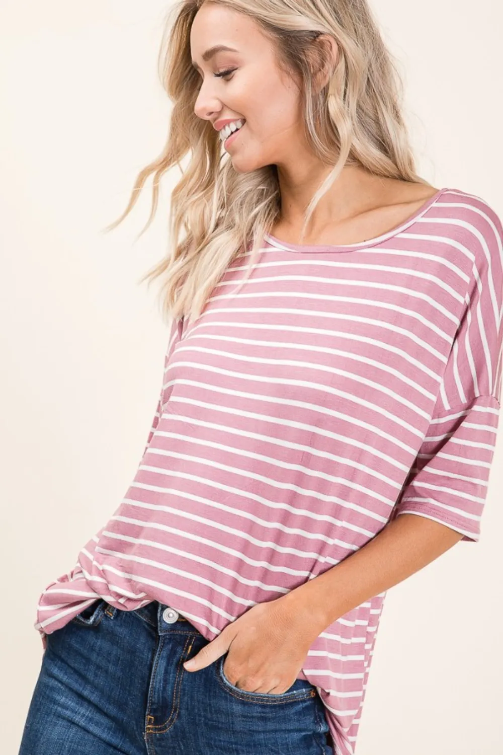 Striped Round Neck Half Sleeve T-Shirt, image 3